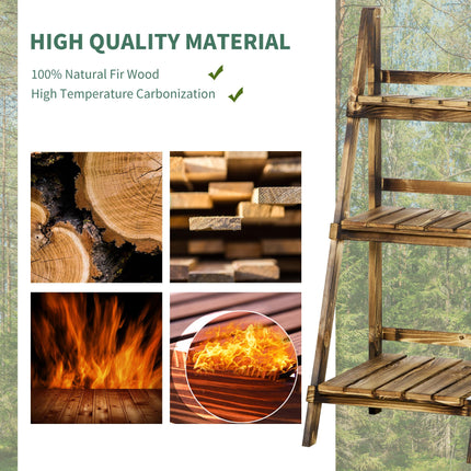 3 Tier Folding Wood Flower Stand Ladder Planter Display Shelf Rack 40x37x93cm - Brown