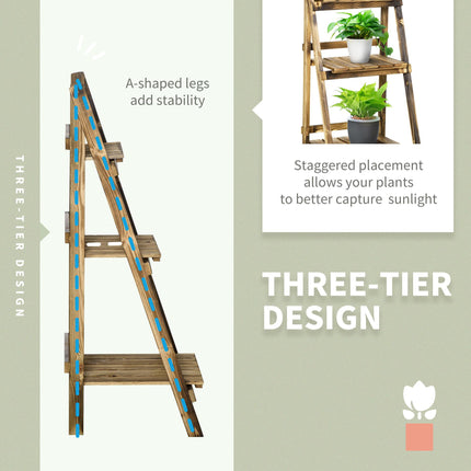 3 Tier Folding Wood Flower Stand Ladder Planter Display Shelf Rack 40x37x93cm - Brown
