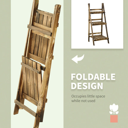 3 Tier Folding Wood Flower Stand Ladder Planter Display Shelf Rack 40x37x93cm - Brown