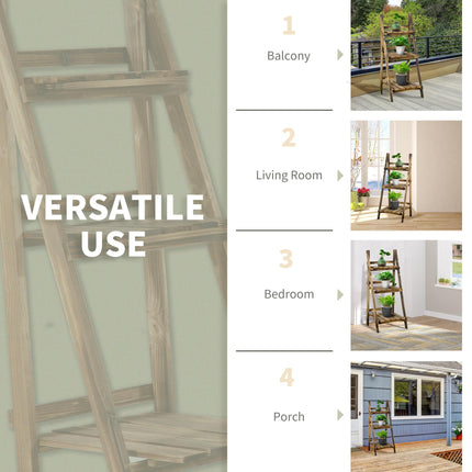 3 Tier Folding Wood Flower Stand Ladder Planter Display Shelf Rack 40x37x93cm - Brown