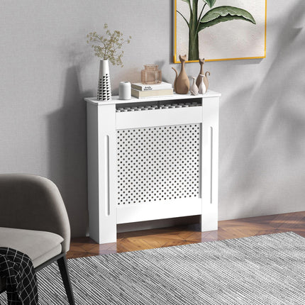 Wooden Radiator Cover Heating Cabinet Small with Diamond Grill Design - White