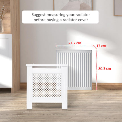 Wooden Radiator Cover Heating Cabinet Small with Diamond Grill Design - White