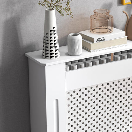 Wooden Radiator Cover Heating Cabinet Small with Diamond Grill Design - White