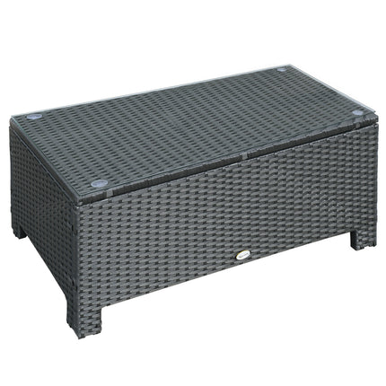 Rattan Garden Coffee Table with Tempered Glass and Iron Frame - Black