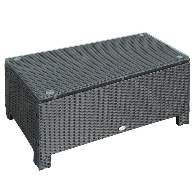 Rattan Garden Coffee Table with Tempered Glass and Iron Frame - Black