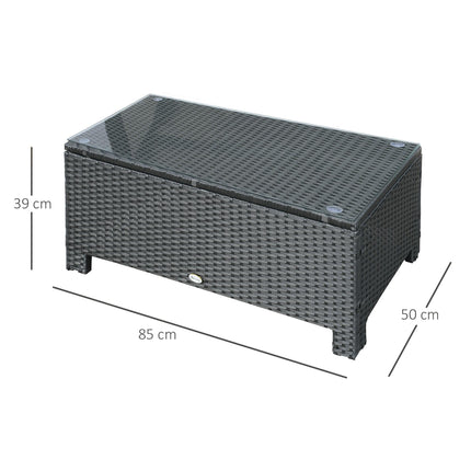 Rattan Garden Coffee Table with Tempered Glass and Iron Frame - Black