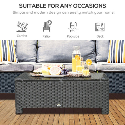 Rattan Garden Coffee Table with Tempered Glass and Iron Frame - Black