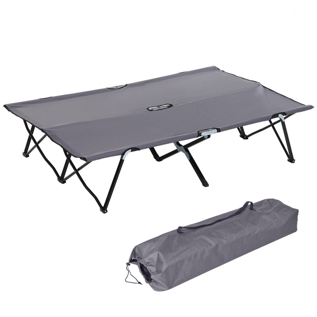 Portable Double Folding Camping Cot for Comfortable Sleep - Grey