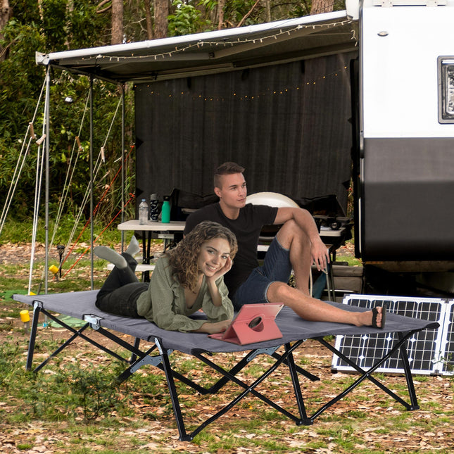 Portable Double Folding Camping Cot for Comfortable Sleep - Grey