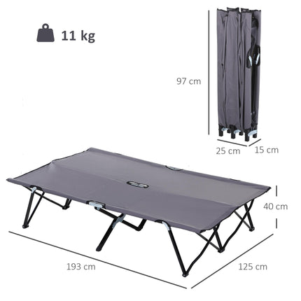 Portable Double Folding Camping Cot for Comfortable Sleep - Grey