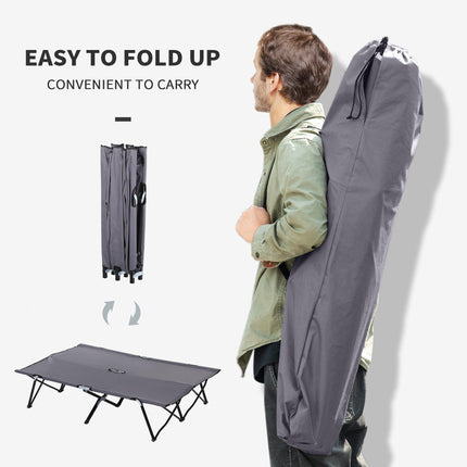 Portable Double Folding Camping Cot for Comfortable Sleep - Grey