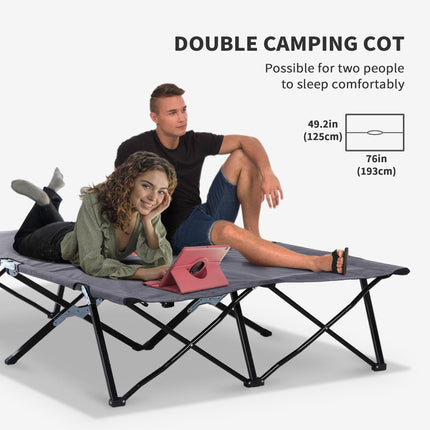 Portable Double Folding Camping Cot for Comfortable Sleep - Grey
