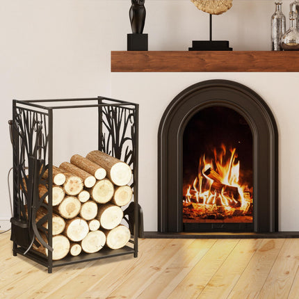 Steel Firewood Log Holder Indoor Outdoor Firewood Rack Fireplace Wood Storage Sh