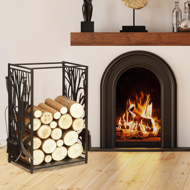 Steel Firewood Log Holder Indoor Outdoor Firewood Rack Fireplace Wood Storage Sh