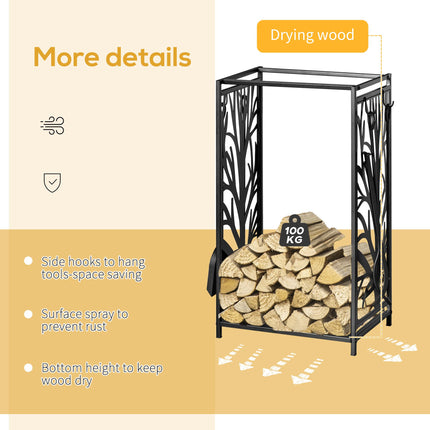 Steel Firewood Log Holder Indoor Outdoor Firewood Rack Fireplace Wood Storage Sh