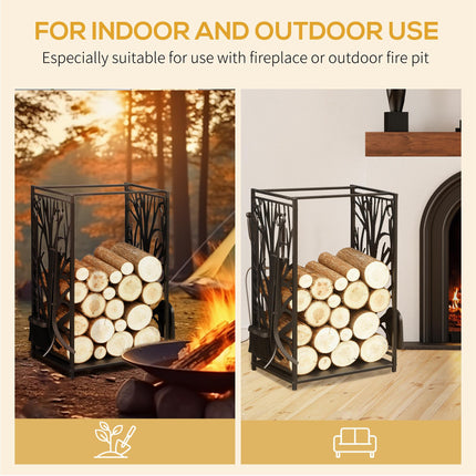Steel Firewood Log Holder Indoor Outdoor Firewood Rack Fireplace Wood Storage Sh