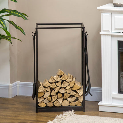 Steel Firewood Log Holder Indoor Outdoor Firewood Rack Fireplace Wood Storage Sh