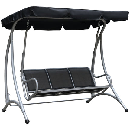 3 Seater Steel Outdoor Patio Porch Swing Chair with Adjustable Canopy - Black