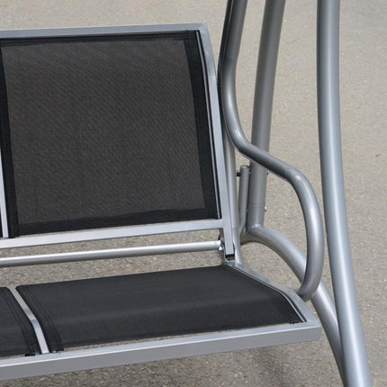 3 Seater Steel Outdoor Patio Porch Swing Chair with Adjustable Canopy - Black