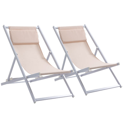 Set of 2 Folding Garden Beach Aluminium Frame Deck Chairs Deckchairs Seaside Fol