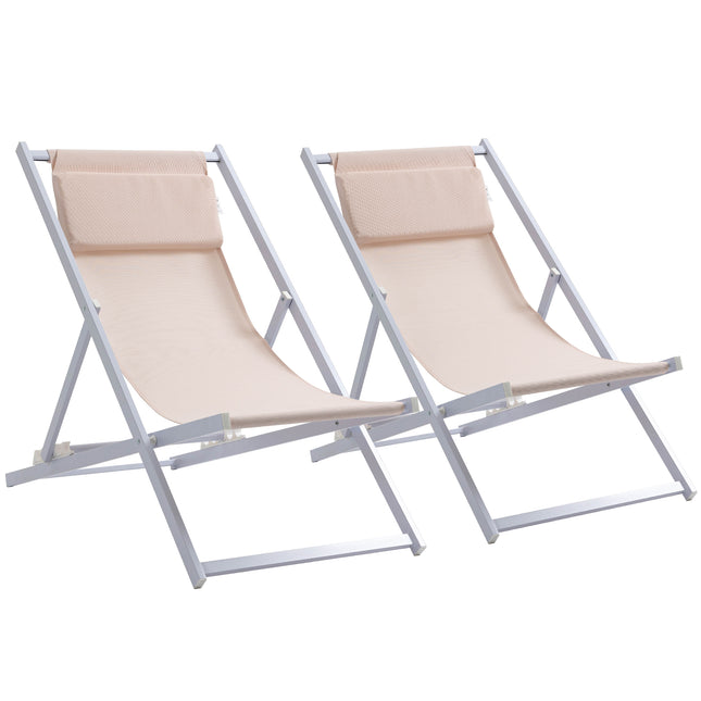 Set of 2 Folding Garden Beach Aluminium Frame Deck Chairs Deckchairs Seaside Fol