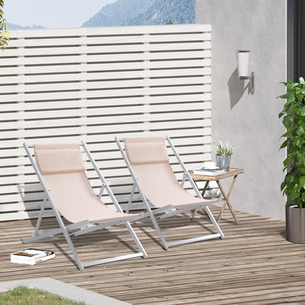 Set of 2 Folding Garden Beach Aluminium Frame Deck Chairs Deckchairs Seaside Fol