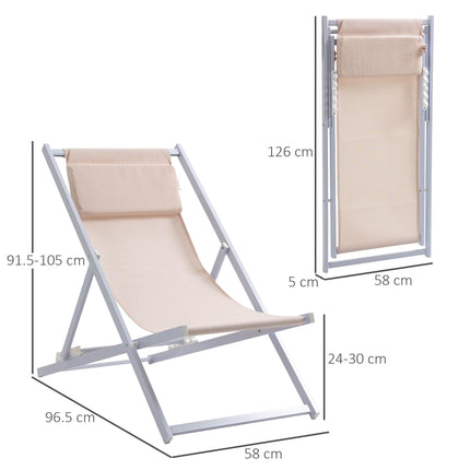 Set of 2 Folding Garden Beach Aluminium Frame Deck Chairs Deckchairs Seaside Fol
