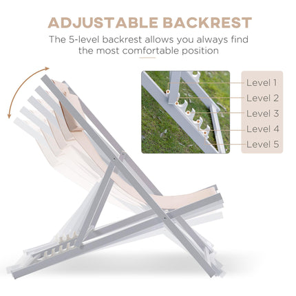 Set of 2 Folding Garden Beach Aluminium Frame Deck Chairs Deckchairs Seaside Fol