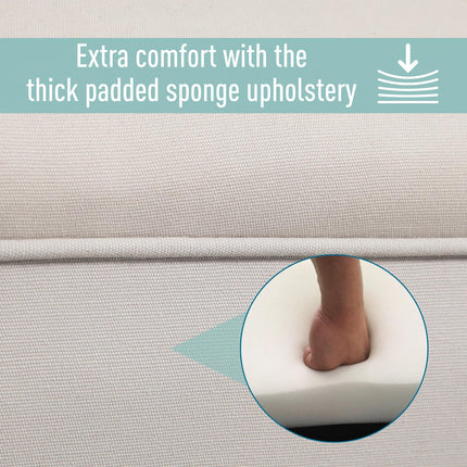 Small Linen Upholstered Ottoman Bench with Rolled Arms and Wood Legs - Grey