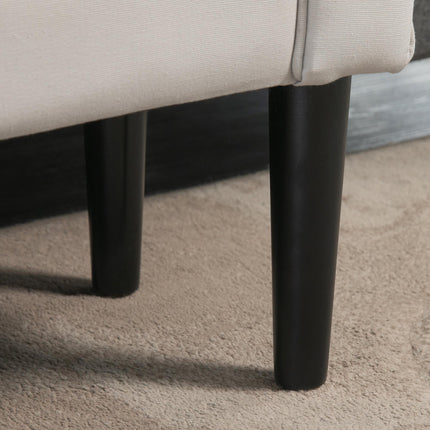 Small Linen Upholstered Ottoman Bench with Rolled Arms and Wood Legs - Grey