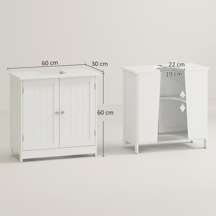Under Sink Bathroom Storage Cabinet 2-Tier Vanity Unit with Shelves - White