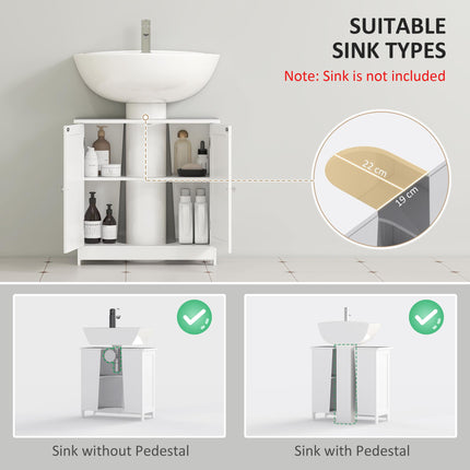 Under Sink Bathroom Storage Cabinet 2-Tier Vanity Unit with Shelves - White