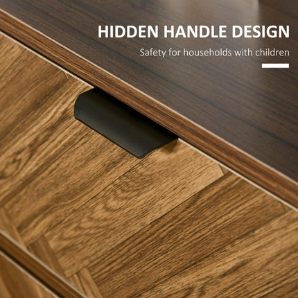 Side Cabinet Home Organizer with 2 Drawers, Hidden Handle, Herringbone Pattern - Walnut Brown