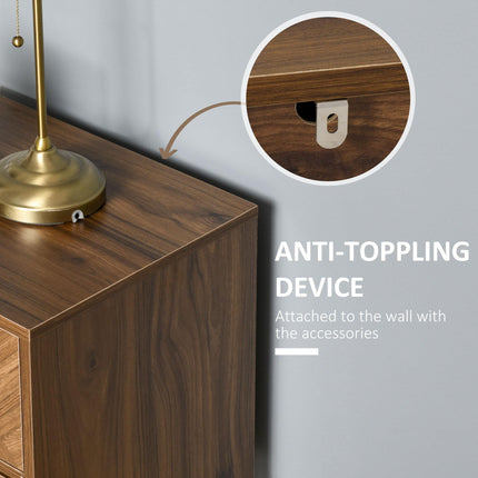 Side Cabinet Home Organizer with 2 Drawers, Hidden Handle, Herringbone Pattern - Walnut Brown