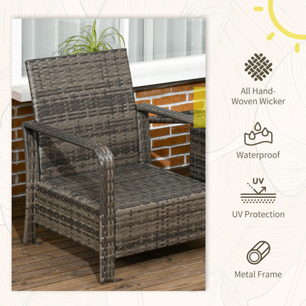 3 pcs PE Rattan Wicker Garden Patio Bistro Set with Storage Table and Cushioned Chairs - Grey