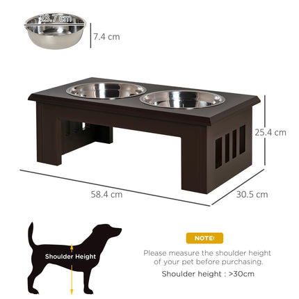 Stainless Steel Elevated Pet Feeder 58.4L x 30.5W x 25.4H cm - Brown