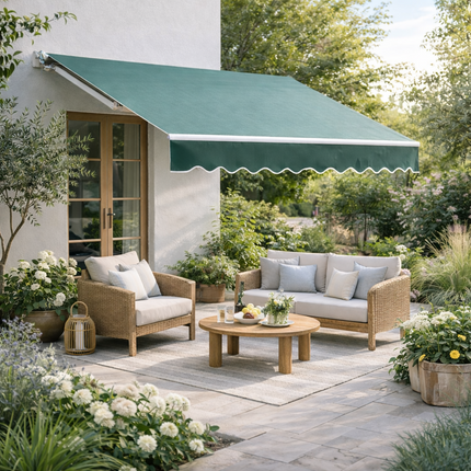 Adjustable Manual Retractable Patio Awning Canopy 2.95m x 2.5m - Dark Green