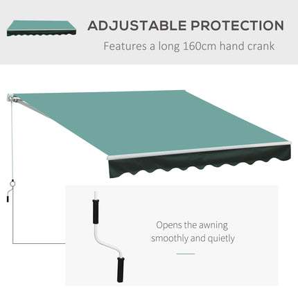 Adjustable Manual Retractable Patio Awning Canopy 2.95m x 2.5m - Dark Green