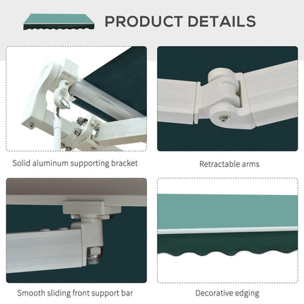Adjustable Manual Retractable Patio Awning Canopy 2.95m x 2.5m - Dark Green
