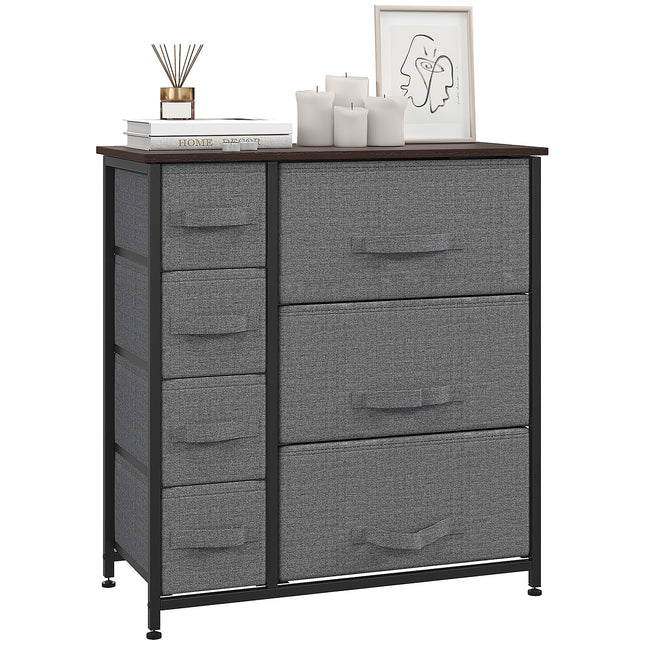 7-Drawer Chest of Drawers with Fabric Drawers and Metal Frame, Adjustable Feet - Dark Grey