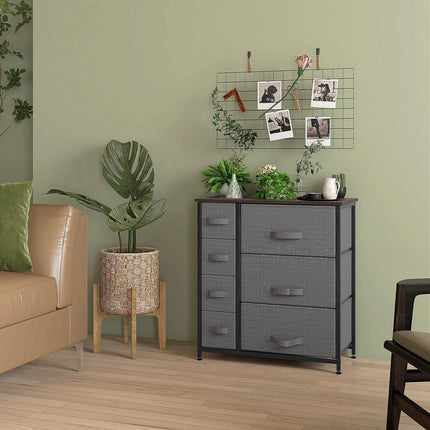 7-Drawer Chest of Drawers with Fabric Drawers and Metal Frame, Adjustable Feet - Dark Grey