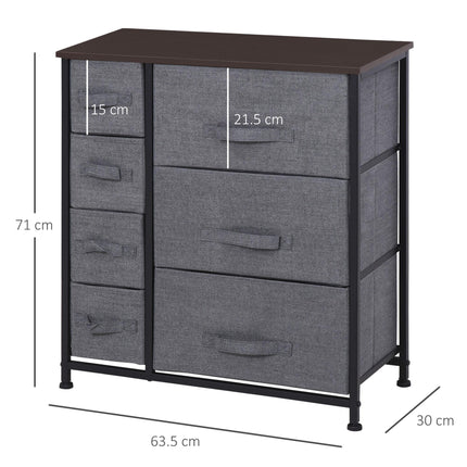 7-Drawer Chest of Drawers with Fabric Drawers and Metal Frame, Adjustable Feet - Dark Grey