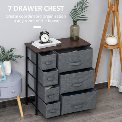7-Drawer Chest of Drawers with Fabric Drawers and Metal Frame, Adjustable Feet - Dark Grey