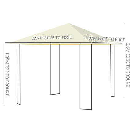 3 x 3 Metre Metal Garden Gazebo with Water-Resistant Canopy - Cream