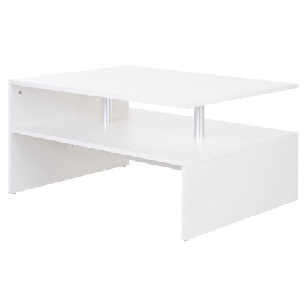 2-Tier Rectangular Coffee Table with Open Shelf for Living Room Entryway - White