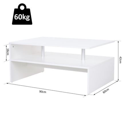 2-Tier Rectangular Coffee Table with Open Shelf for Living Room Entryway - White