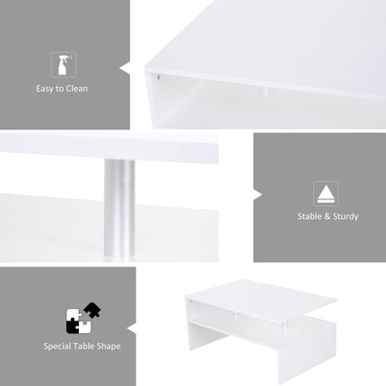 2-Tier Rectangular Coffee Table with Open Shelf for Living Room Entryway - White