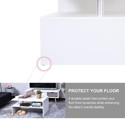 2-Tier Rectangular Coffee Table with Open Shelf for Living Room Entryway - White