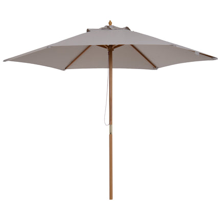 2.5m Wooden Garden Parasol with Ventilated Polyester Canopy - Grey