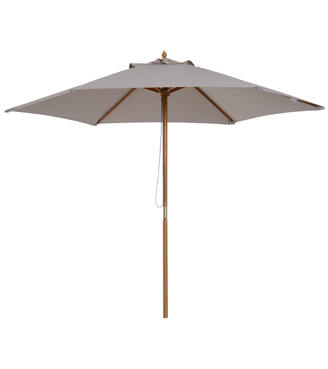 2.5m Wooden Garden Parasol with Ventilated Polyester Canopy - Grey